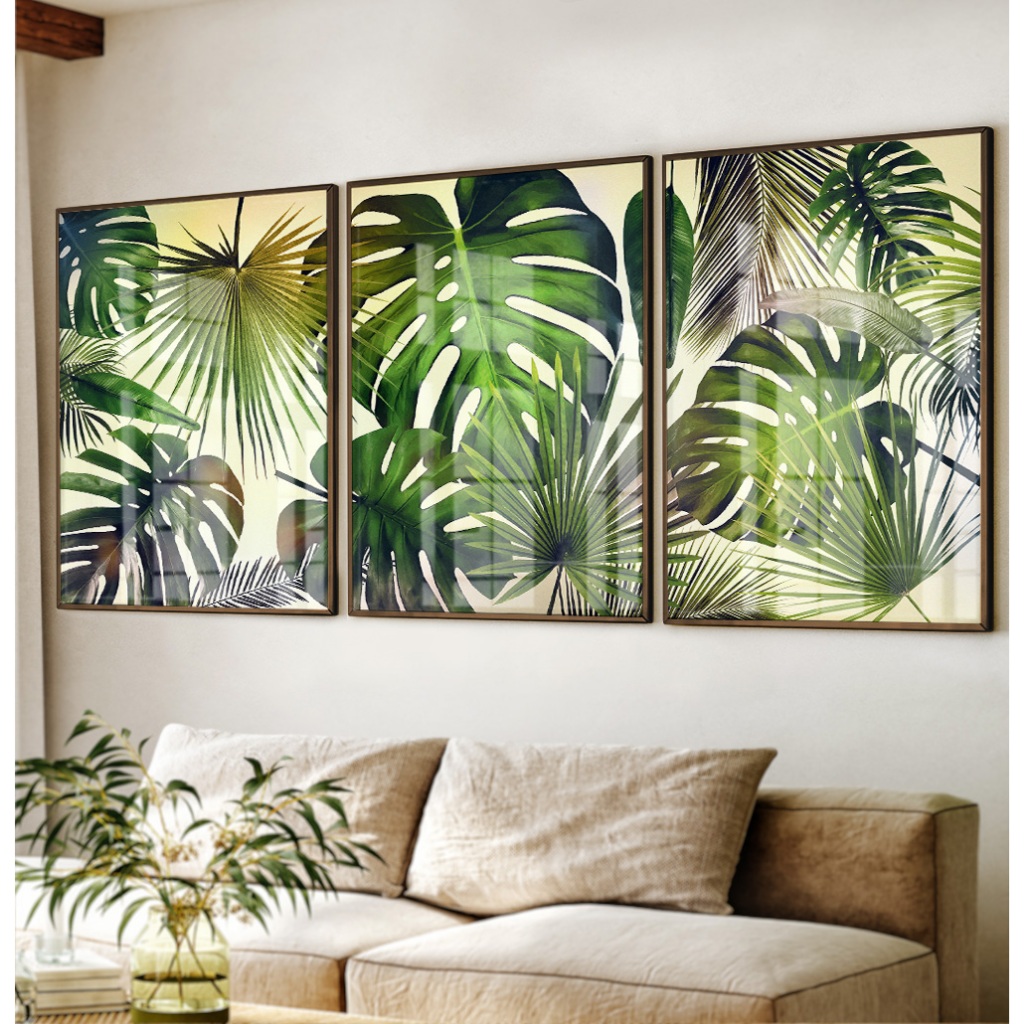 Quadro Folhagem Com Moldura Quadro Decorativo Sala Com Moldura Trio Folhas Tropicais Quadro Sala