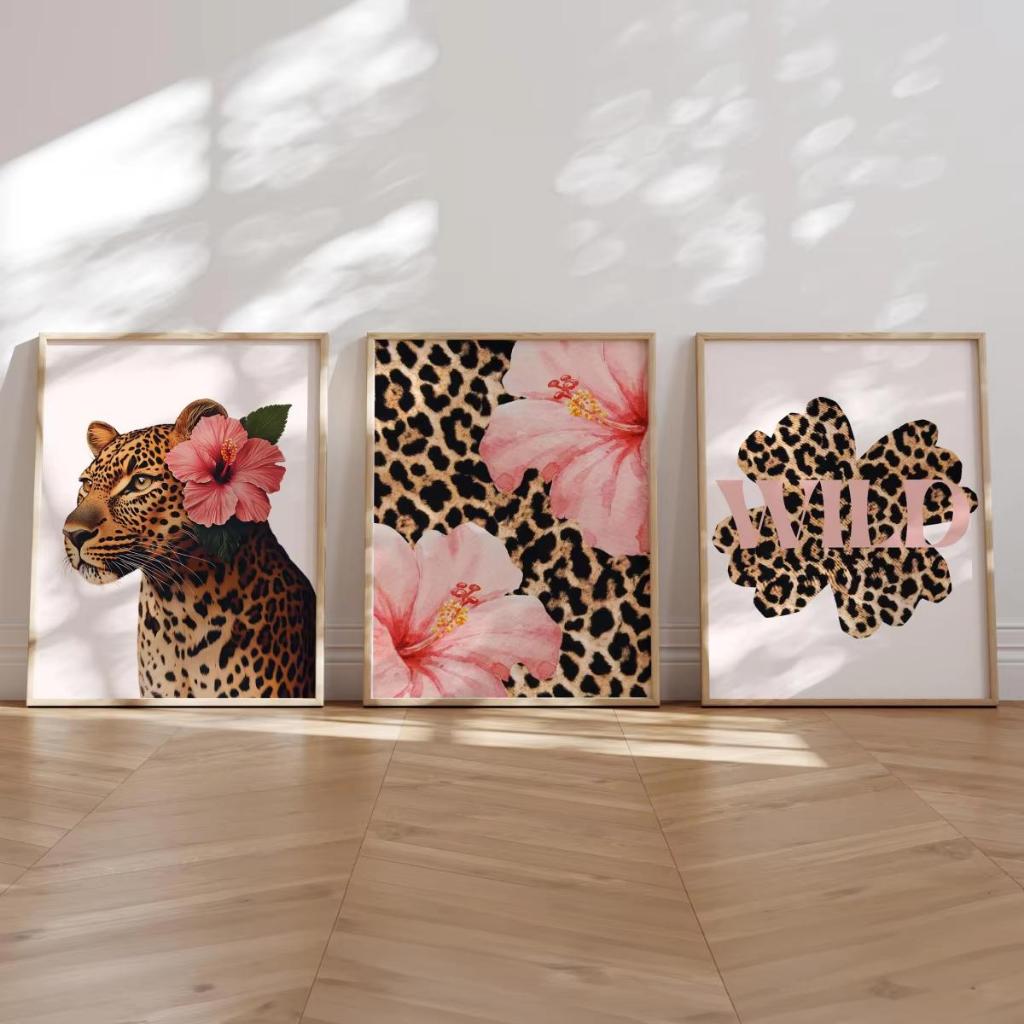 Quadros decorativos arte selvagem moderna estilo tropical (3 peças)