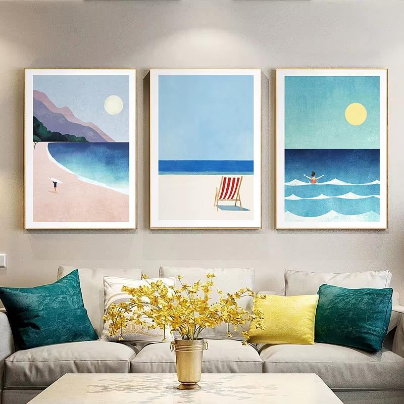 Quadros decorativos cenário tropical moderno (3 peças)