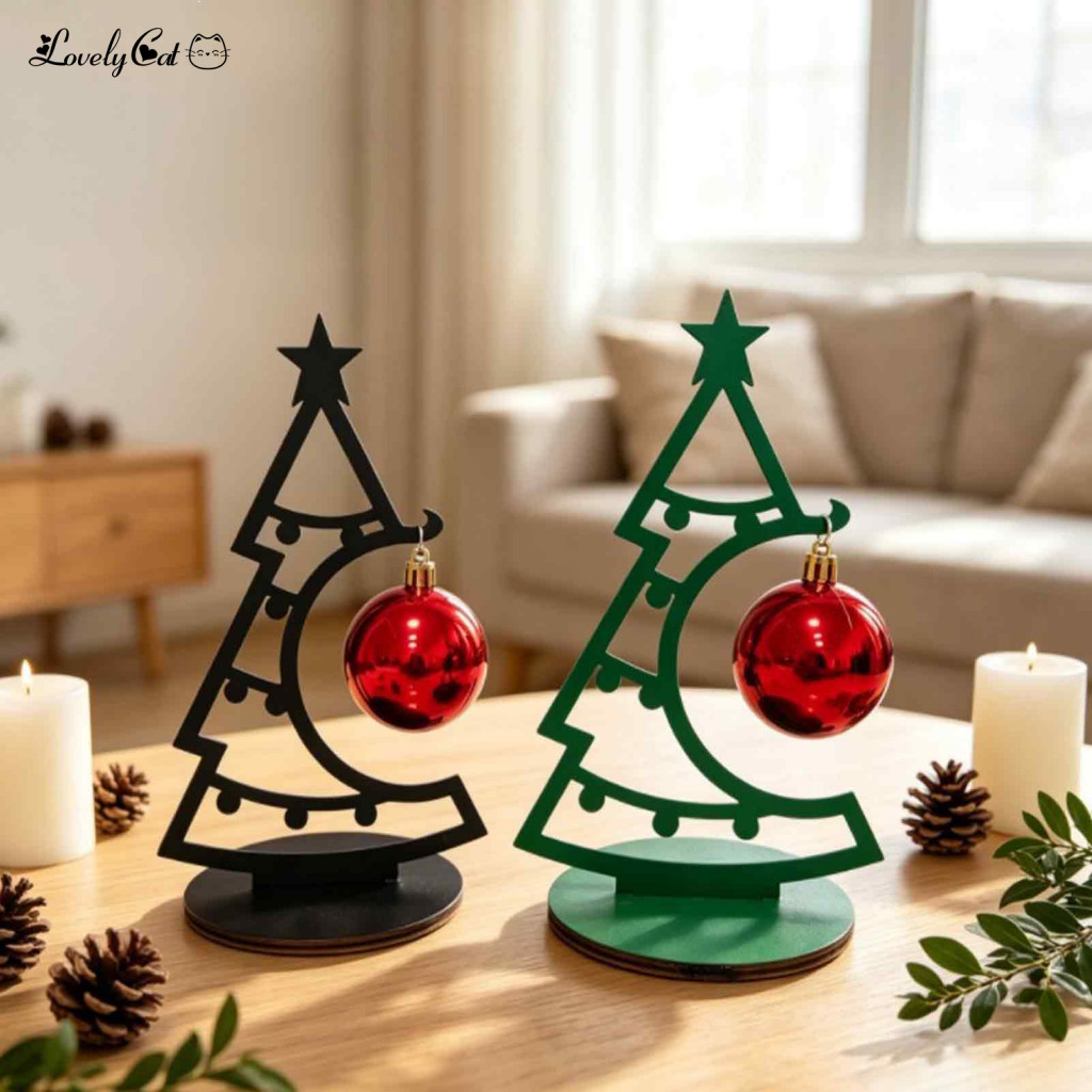 Mini Christmas Tree for Desk Decorative for Small Spaces Metal Line Art Sculpture with Ball Ornament – Festive Xmas Ta