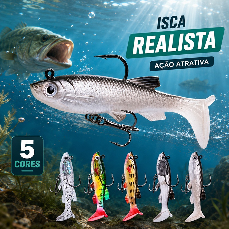Kit 05 Artificial Silicone Baits Lambari Type Half Water 7.5 cm and 12 grams Peacock Bass Dorado Traira