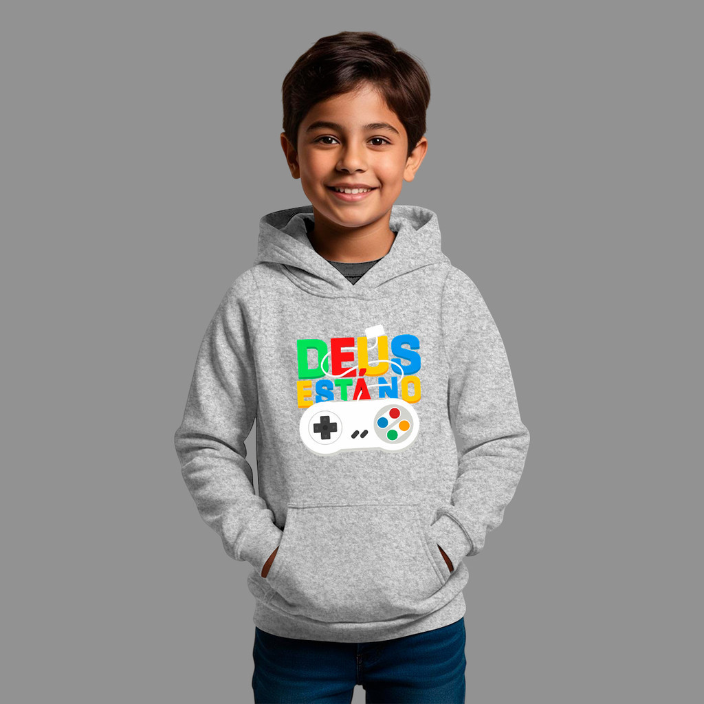 Moletom Canguru Infantil Premium Casual Deus no Controle Blusa de Moletom Inverno Flanelado