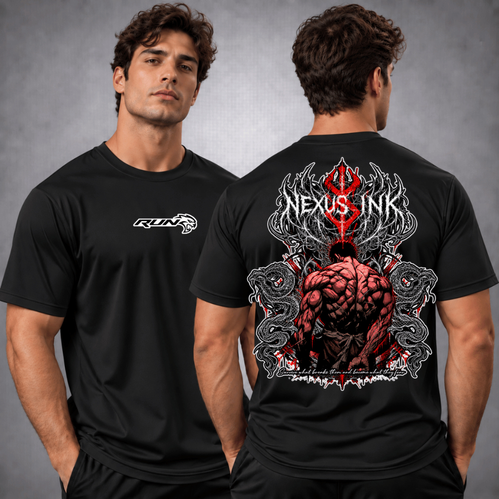 Camiseta Dry Fit Masculina Estampa Costas Anime Japonês Academia Musculação Treino Maromba Streetwear Preta Dark
