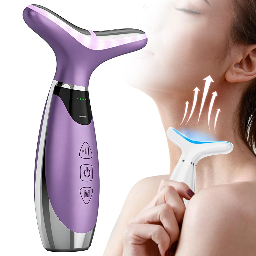 Neck Massager, Heating & Vibration, Face Massage Tool for Skin Tightening, Portable Beauty Device for Home Use