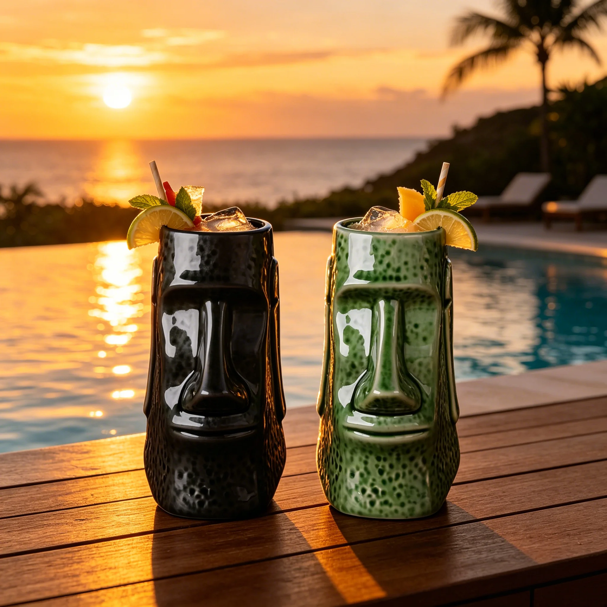 Ceramic Moai Tiki Mug - 750ml Versatile Cocktail Cup, Pen Holder, Makeup Brush Organizer & Coffee Cup for Home Bar Decor