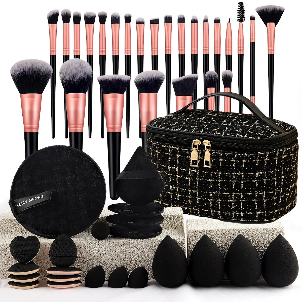 Makeup Brush Set Chic Fragrance Style Beauty Tools Kit Portable Travel Cosmetic Bag Puff Toiletry Makeup Accessories Set