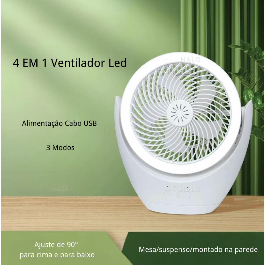 3 Modos Ventilador de Mesa Portátil USB Recarregavel com Base para Casa, Escritório e Viagem