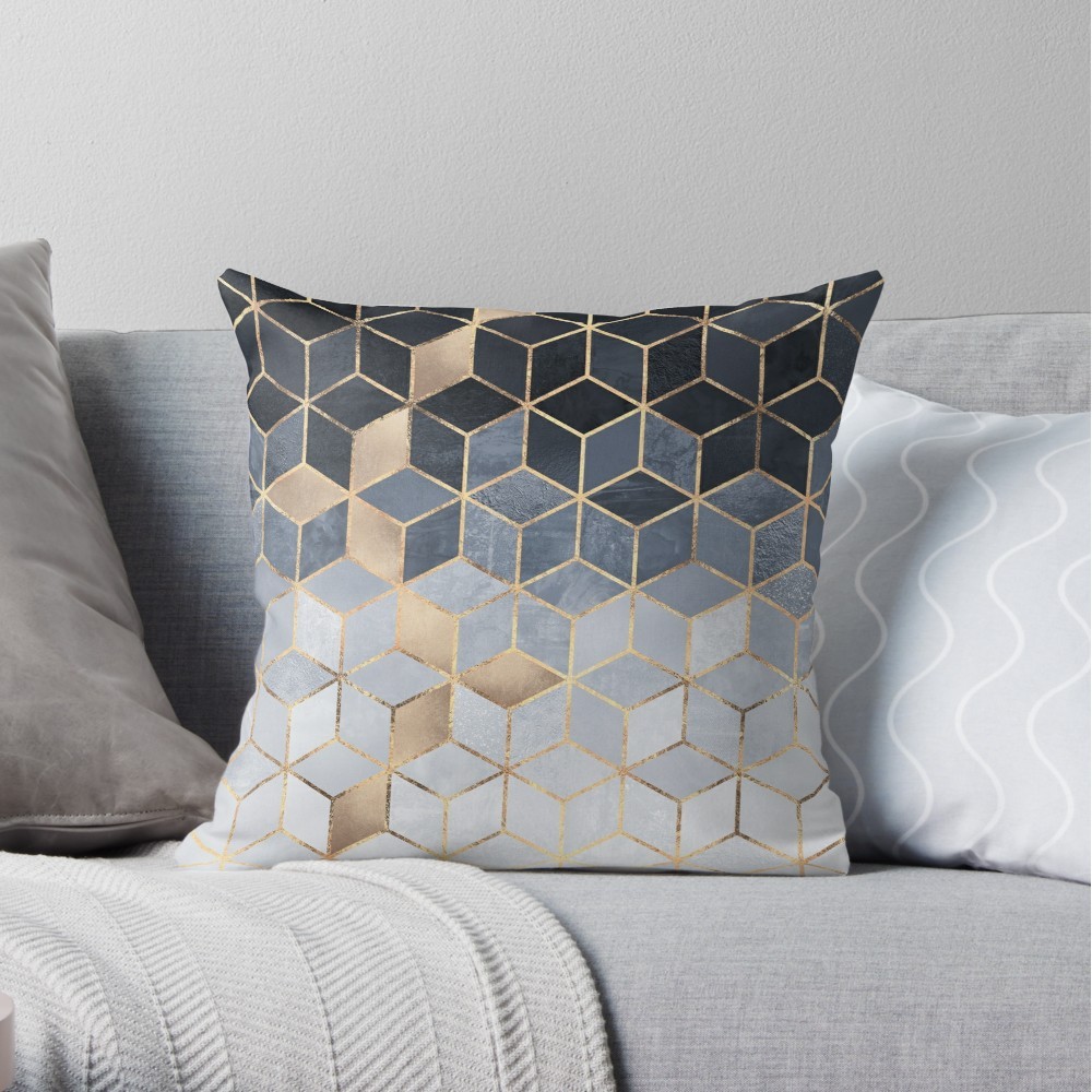 Capa de almofada Cubos 3D decorativa geometrica geometric pattern decoração sala elegante