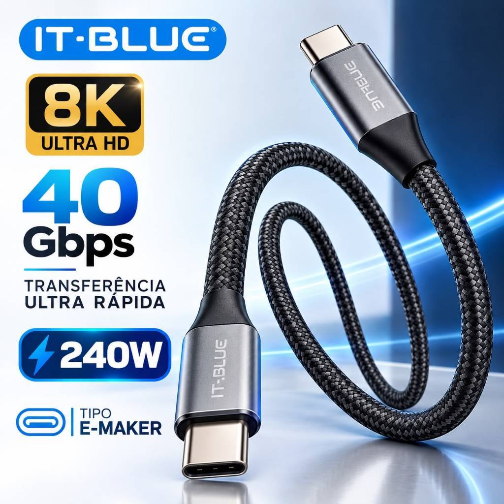 Cabo Thunderbolt 4 USB4 240W 40Gbps 8K 60Hz 1m E-Marker