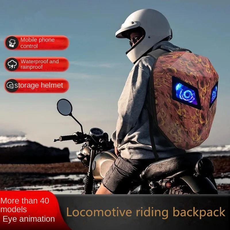 Motorcycle Backpack Luminous Led Knight Pattern Shell Helmet Motorcycle Riding Waterproof Backpacks Mochila Feminina Men Bag