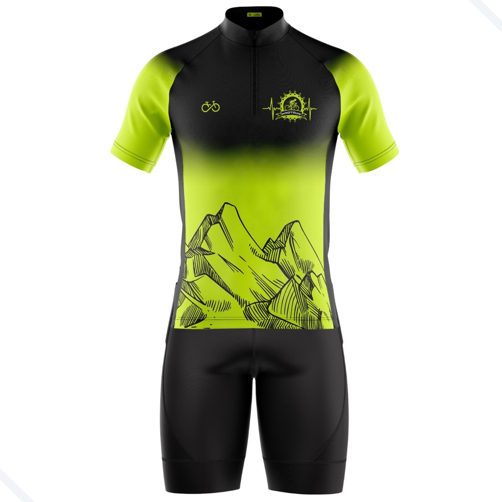 CONJUNTO CICLISMO MASCULINO BERMUDA E CAMISA PRO TOUR MONTANHAS COM BOLSOS UV 50+
