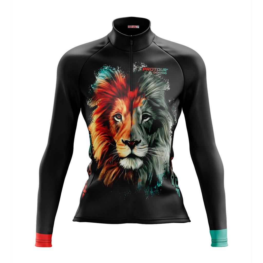 Camisa de Ciclismo Feminina Manga Longa Pro Tour Leao de Juda DryFit com Bolsos UV 50+
