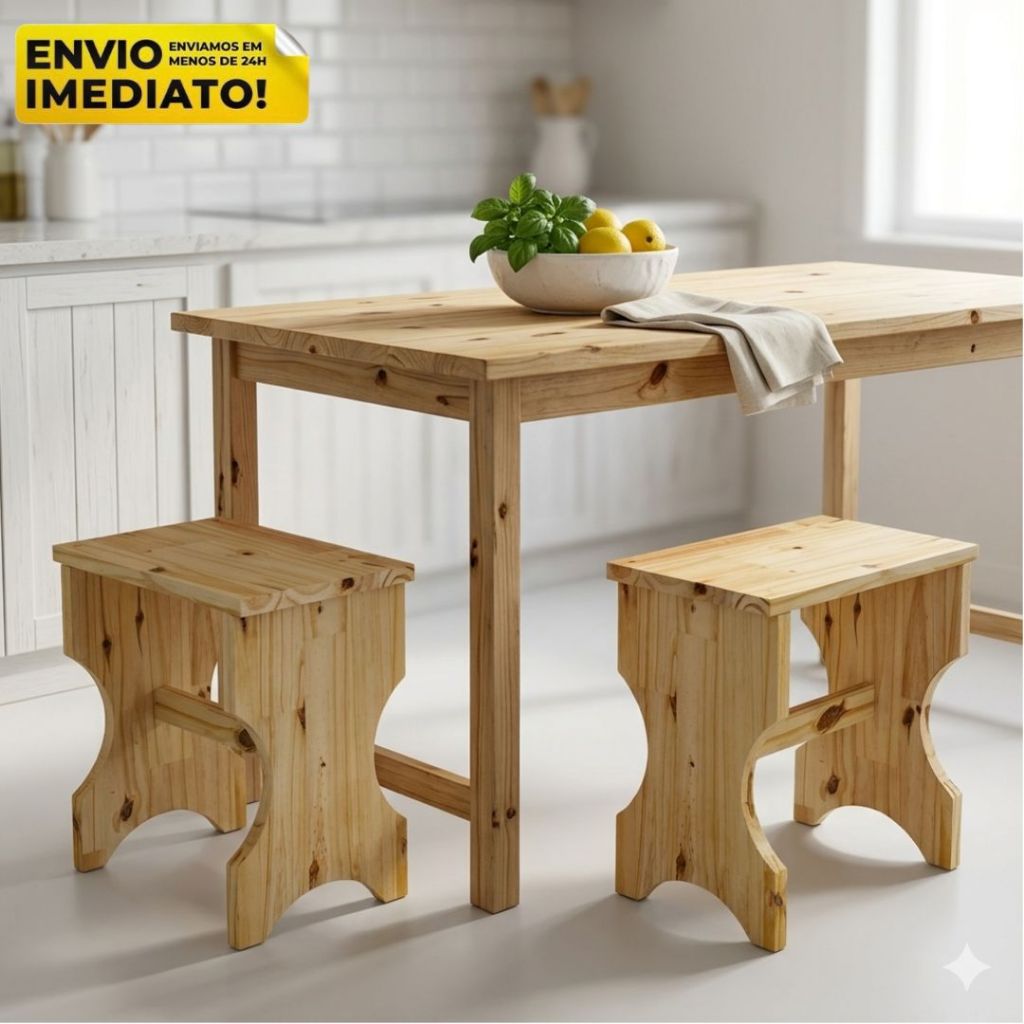 Kit 2 Banqueta Madeira Pinus Cozinha Area Gourmet Sala Bar Quarto Premium