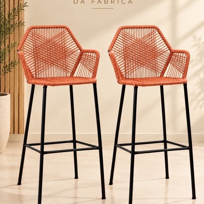 Jogo 2 Banquetas Altas Balcão Fibra Sintética Terracota Cozinha Americana Área Gourmet Bar