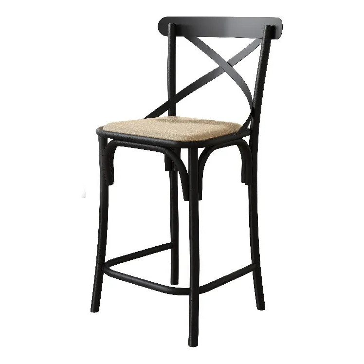 Banqueta Bistrô Moderna  Aço Carbono Bares E Restaurantes(Galvanizado,Preto Assento Bege)