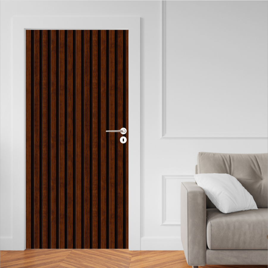 Adesivo Porta Madeira Vidro Decoração Revestimento Papel de Parede Envelopamento RIPADO MOGNO - ARM029