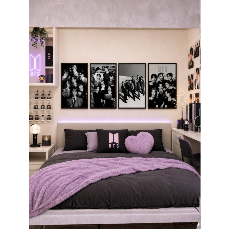 Quadro BTS Decorativos Sala Quarto MDF 28x20cm BTS K-pop Arms Decoração Placa MDF BTS Colecionar 4 Quadros