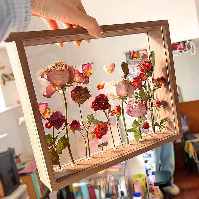 Moldura de flor seca diy artesanal preservada flor preservada moldura tridimensional oco dupla face concerto bilhete arm
