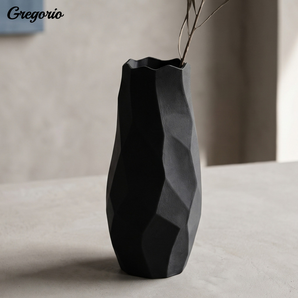 Modern Decorative Vase Matte Black White Vases 3d Printed Geometric – Minimalist Flower Pot for Home Room Bedroom Deco