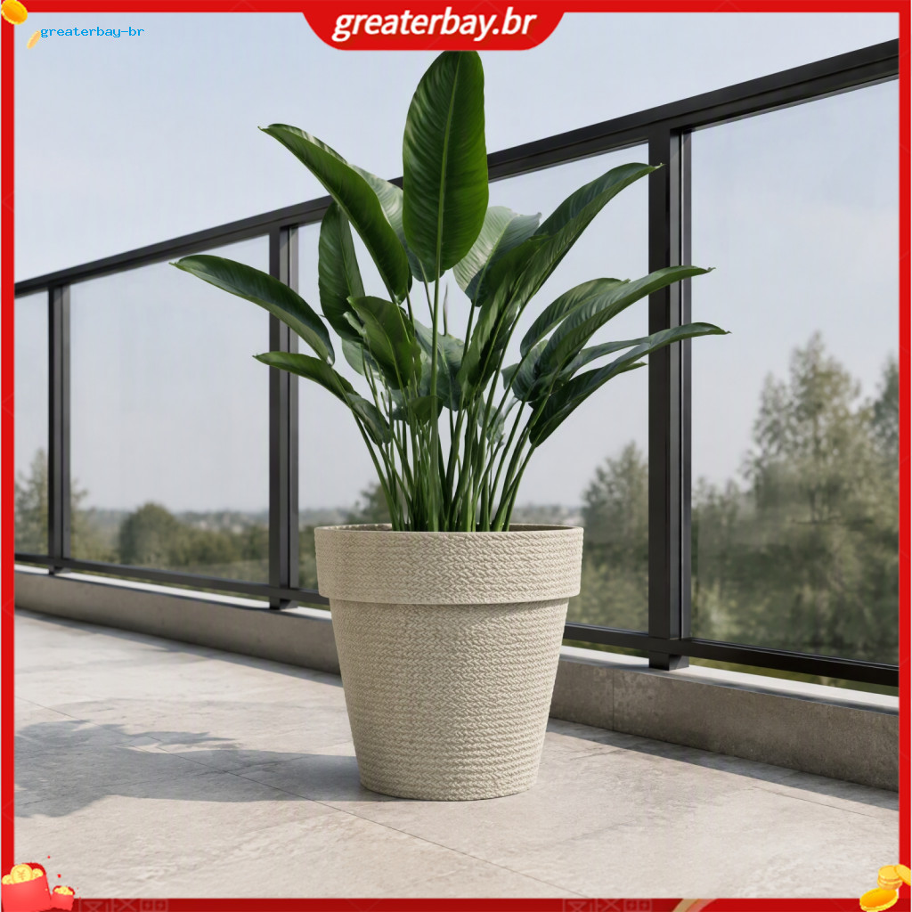 12 Inch Round Stone-look Planter with Drainage Hole – Modern Minimalist Flower Pot for Indoor Outdoor Plants Garden Ba