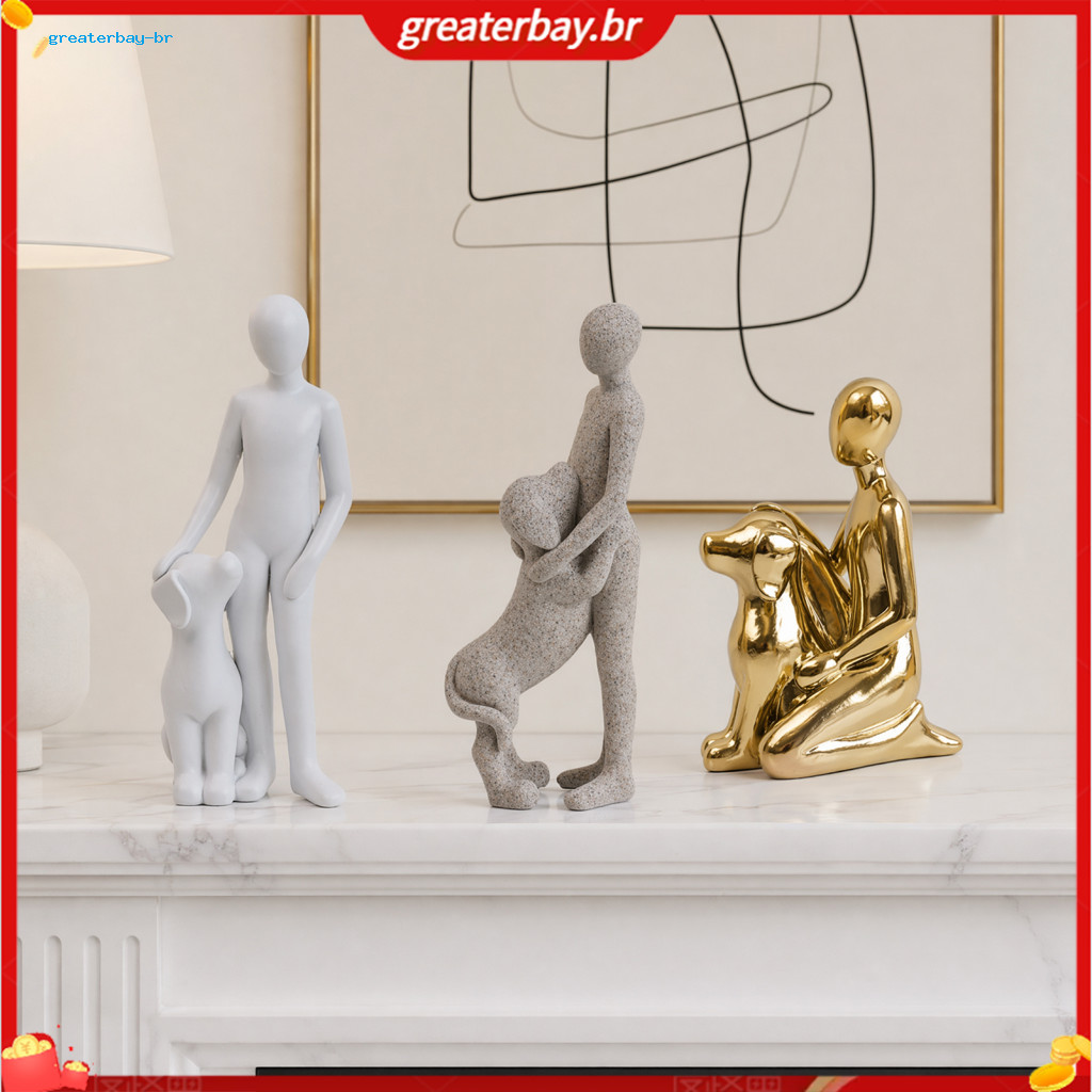 Modern Abstract Man and Dog Statue Resin Figurine Minimalist Pet Lover Gift for Home Office Shelf Unique Room Bedroom De