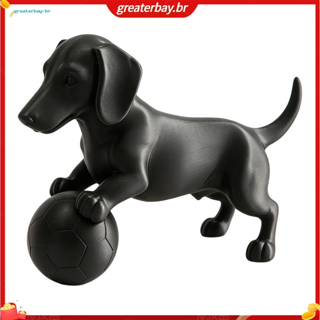 Matte Black Mini Dachshund Football Figurine – 3d Printed Modern Minimalist Dog Statue for Home Office Shelf Decor Per
