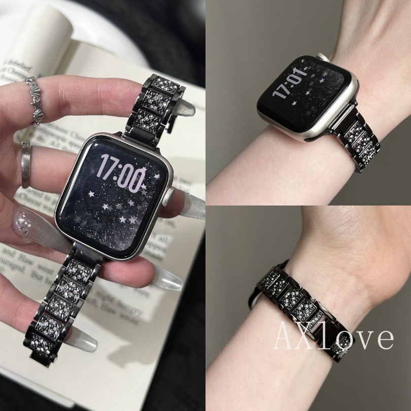 Flash Diamante Banda De Metal Para Apple Watch Série 12 11 42 46mm Aço Inoxidável iWatch Ultra Se 10 9 8 7 6 5 4 3 Cinta