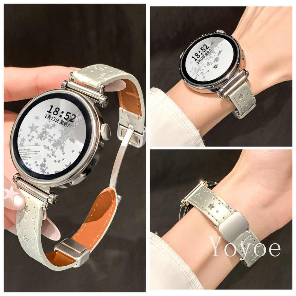 Pulseira De Couro Diamante Flash 18mm 20mm 22mm Para Huawei Watch GT7 GT7Pro 46mm GT5 Pro GT4 GT2 3 Magnética