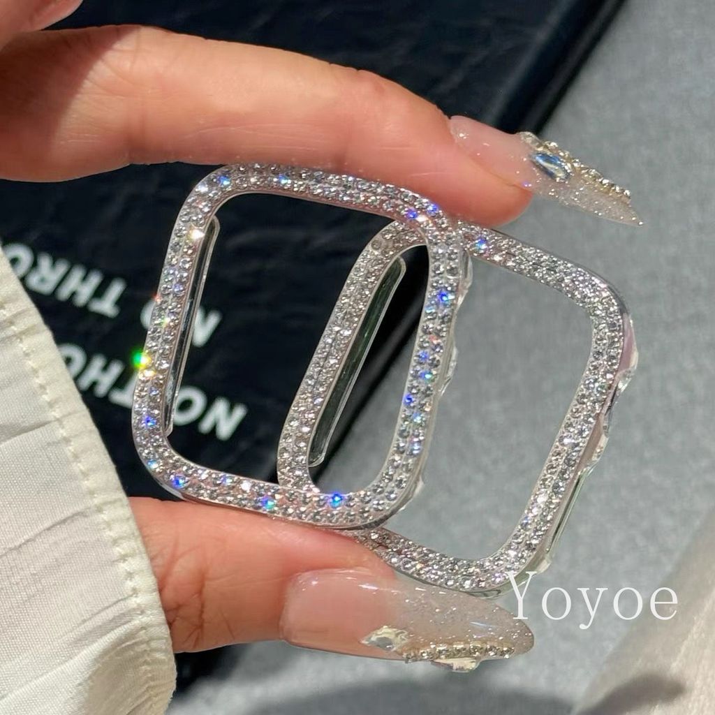 Flash Diamante Caso Para Apple Watch Série 12 11 10 42mm 46mm Oco Fora Quadro Proteção IWatch 9 8 7 SE 6 8 Capa