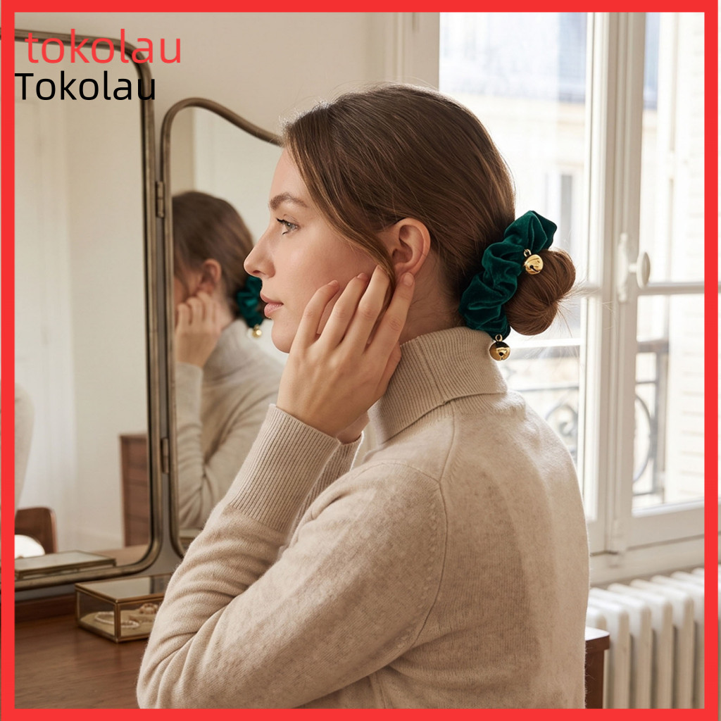 Christmas Hair Scrunchies Velvet Ties for Women with Bells – Festive Elastic for Girls Retro Winter for Southeast