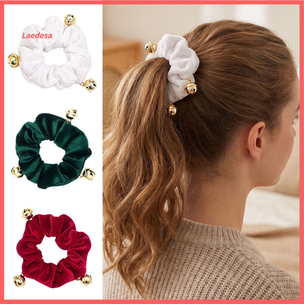 Christmas Hair Scrunchies Holiday Ponytail Holders Velvet with Bells – Festive Elastic Ties for Women Girls Retro Wint