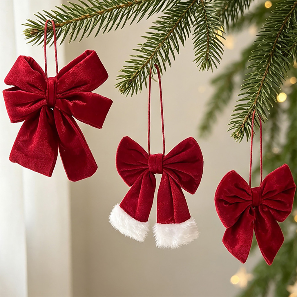 Shenhua Burdy Velvet Christmas Bow , Retro Red Decoração De Árvore De Natal , Ornamento De Suspensão De Laço De Tecido P
