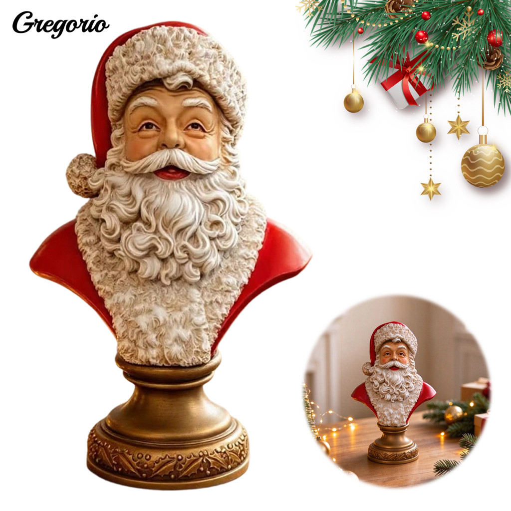 Hand Painted Retro Christmas Gift Santa Claus Bust Statue Vintage Resin with Golden Base – Tabletop Figurine for Home