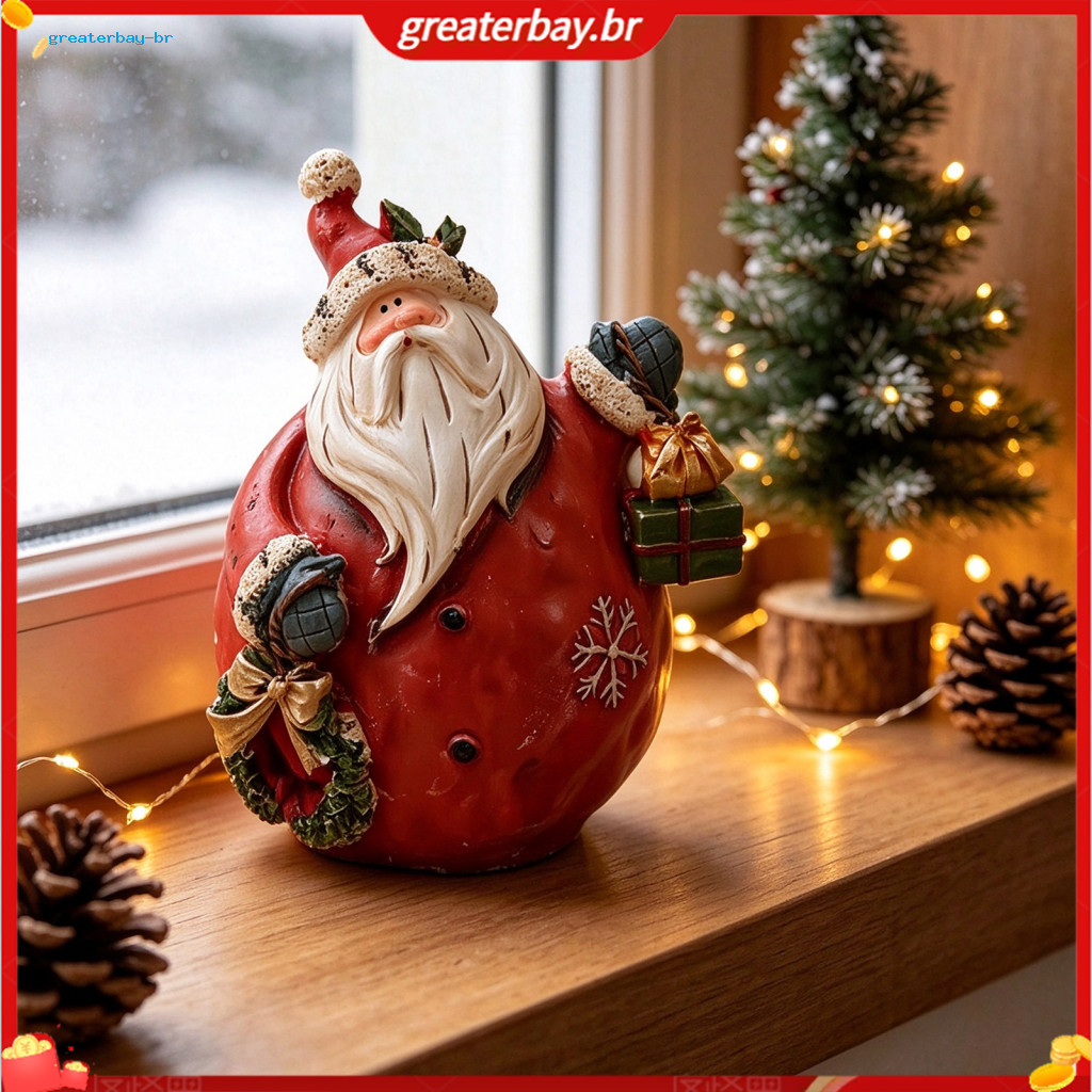 Retro Round Santa Claus Figurine Resin Snowman Statue Christmas Centerpiece Festive Mantel Tabletop Decoration Holiday C