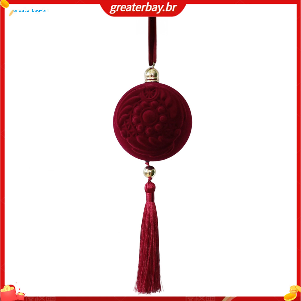 Burgundy Velvet Christmas Ball Ornaments with Tassels Gold Beads – Retro Flocked Holiday Tree Decorations for Festive
