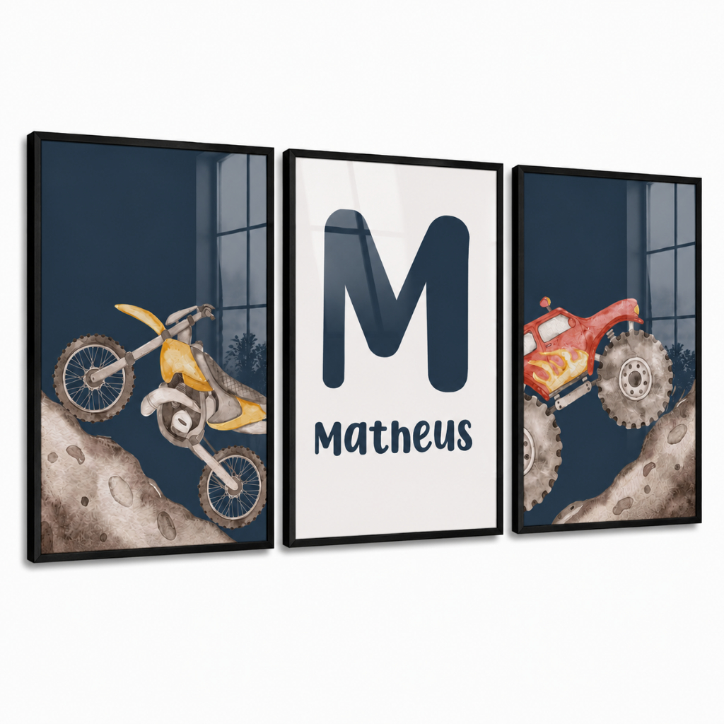 Quadro Decorativo Infantil Moto Off Road Monster Truck Personalizado