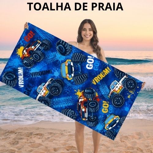 Toalha de Praia Infantil Monster Truck infantil | Caminhão Off Road Praia Piscina 140X70 CM
