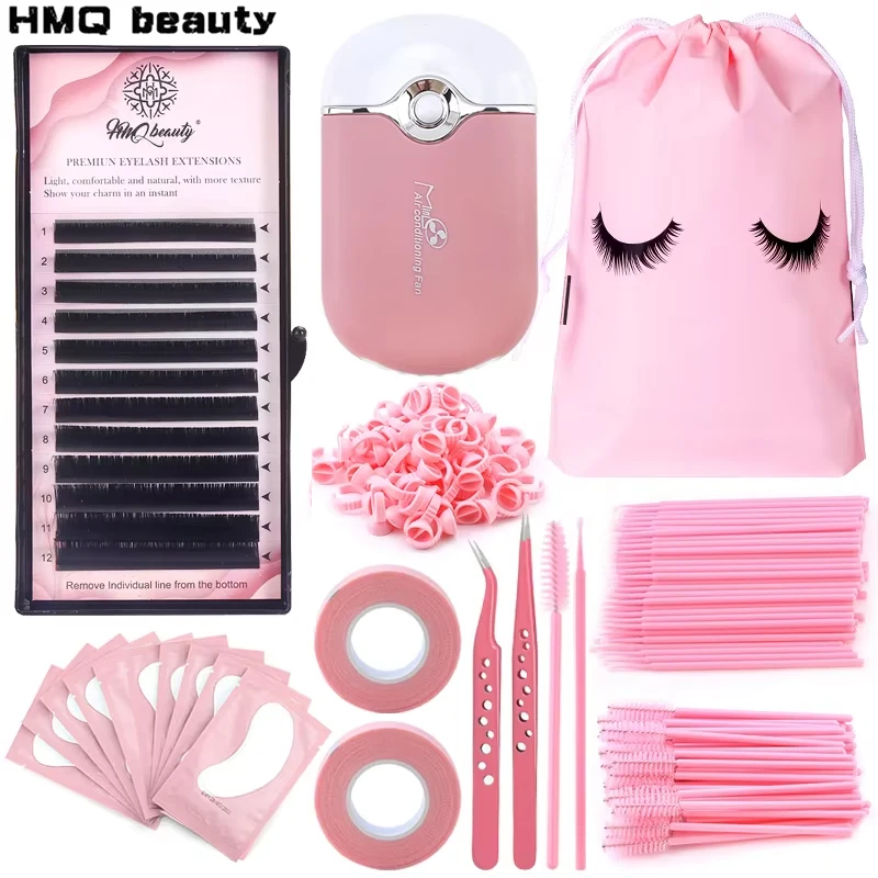 268PCS Eyelash Extensions Kit Brushes Set Professionele Micro Lip Brush USB Mini Fan Glue Ring Eyelashes Tweezers Makeup Tools