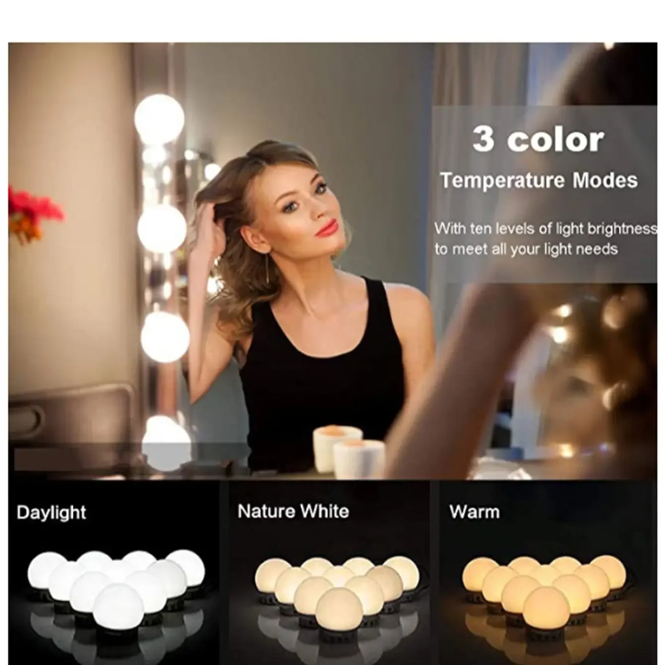 D2 LED Detachable Bulbs Professional Makeup Mirror Lamp USB Power Cosmetic Mirror Light Hollywood Dressing Table Vanity Lights