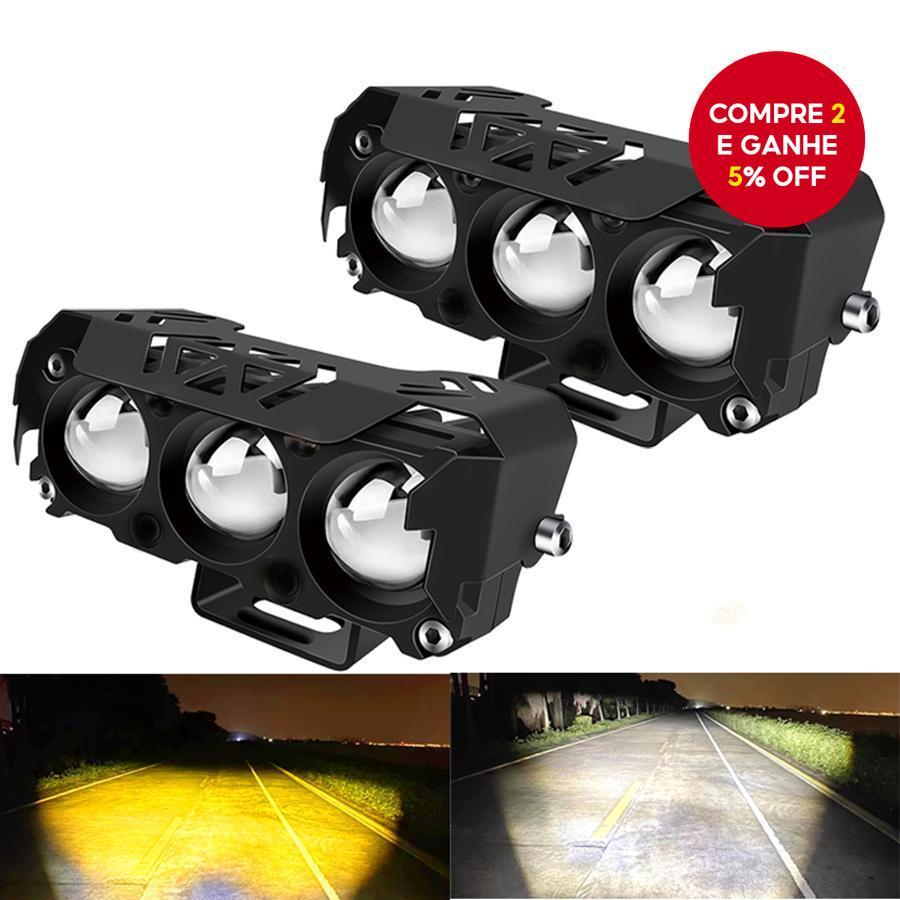 Farol de Moto LED de Espectro Duplo, Hi/Low Beam, Lâmpadas de Neblina para Carros, Caminhões, SUVs, UTVs, 12V/24V