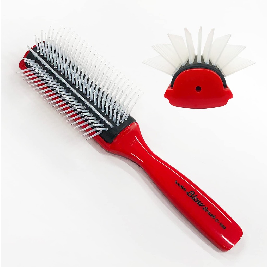 Vess Professional Hair Stylist 9-Line Blow Brush Red C-15R, made in Japan by a commercial manufacturer.