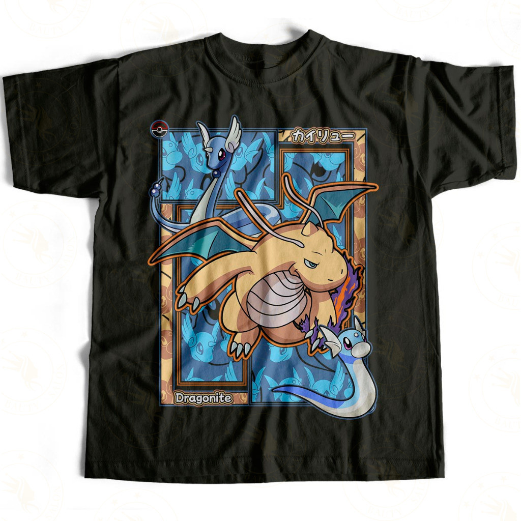 Camiseta Básica Dragonite Pocket Monsters 100% Algodão Casual Moderna para Fãs de Pokémon