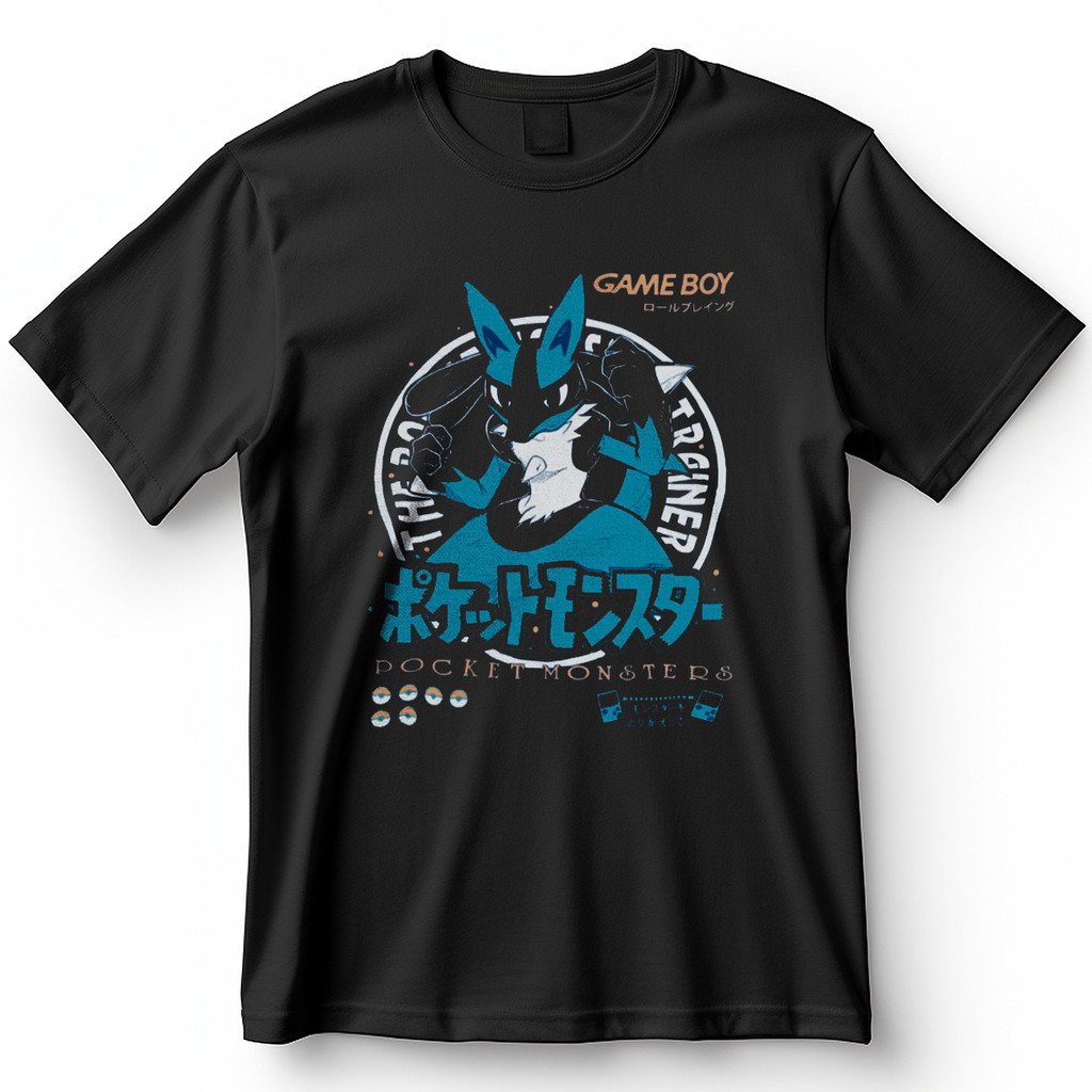 Camiseta Pokémon Lucario Game Boy Pocket Monsters Blusa Camisa 100% Algodão