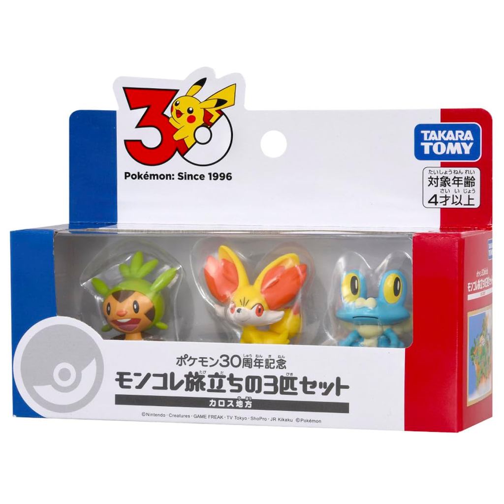Takara Tomy Pocket Monsters Pokémon 30o Aniversário Moncolle Departure Conjunto De 3 Da Região Kalos