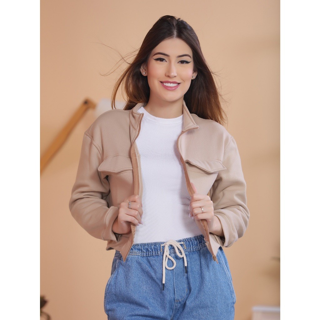 Moletom Casaco Feminino de Manga Longa com Zíper para Outono-Inverno, Design Moderno Moda 2025