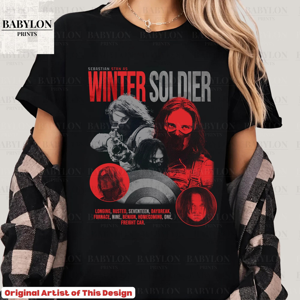 Camiseta Preta Unisex Design com Imagens do Winter Soldier Textos 