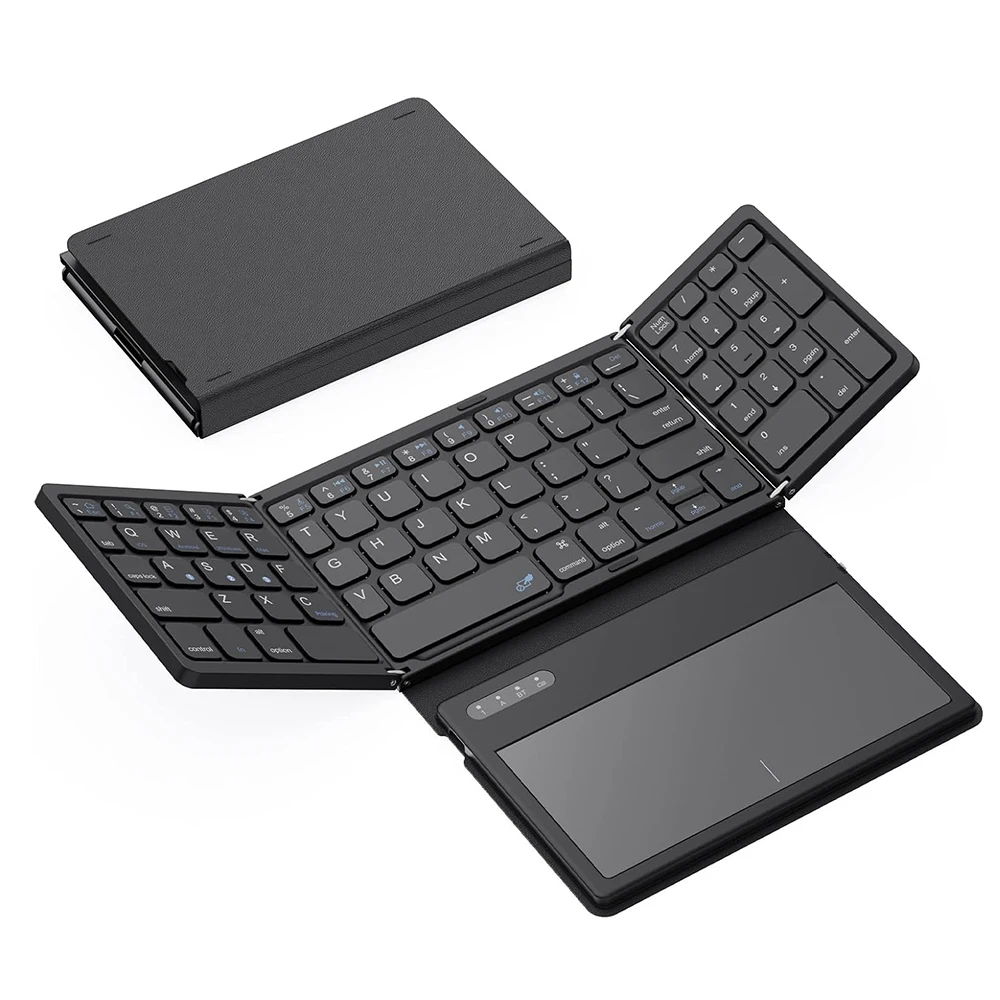 Lefon Foldable Bluetooth Wireless Keyboard Portable Keyboard with Touchpad 81 Keys Slim 3 Folding Keypad for Windows IOS Android