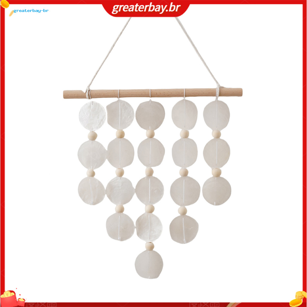 Handmade Natural Seashell Wind Chime with Retro Rope Knot Wooden Ring – Tinkling Sound Coastal Hanging Decor for Windo