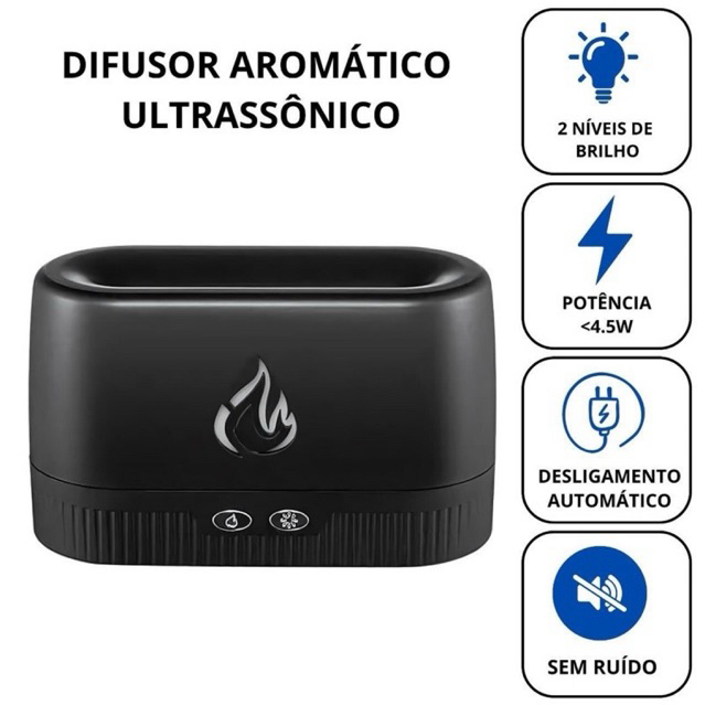 Difusor de Aroma e Umidificador De Ar Com Chama 200ML USB Ultrasonic Óleo Essência Aromaterapia