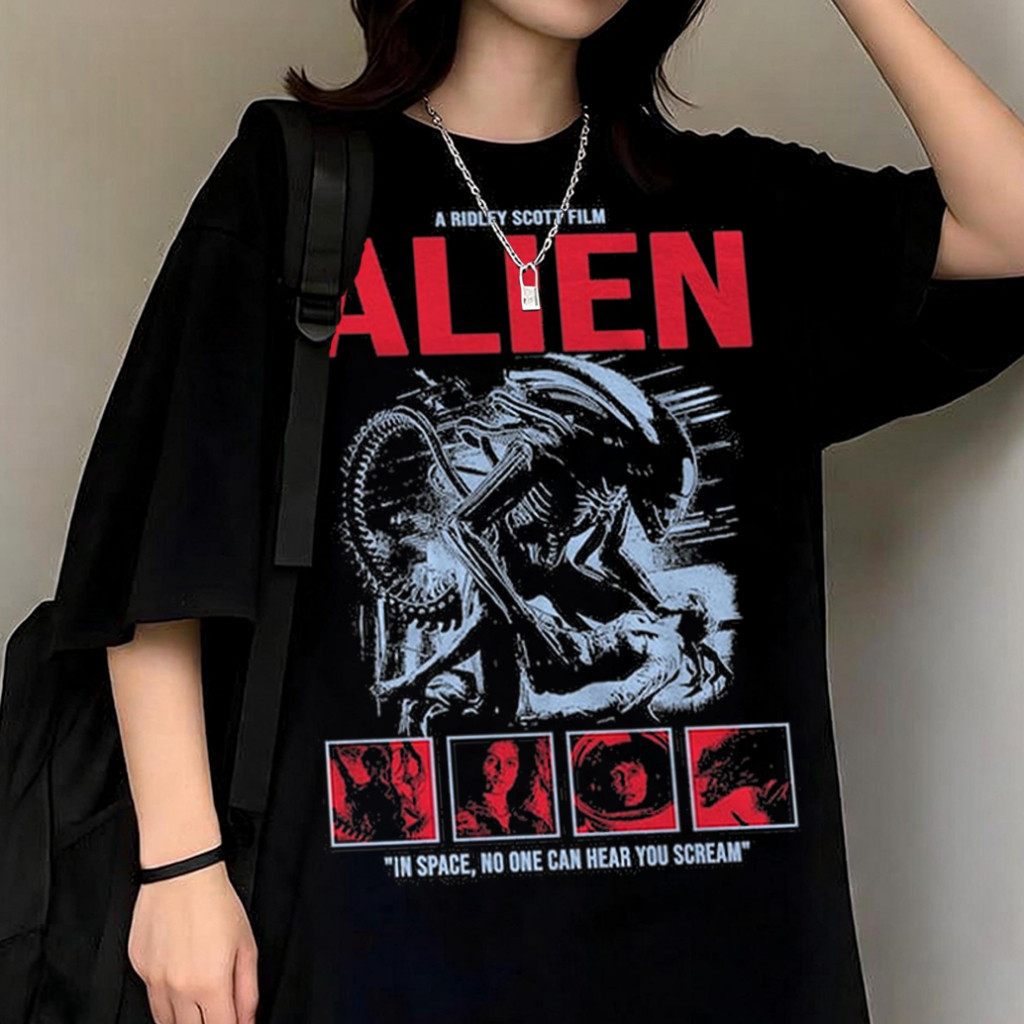 [Camiseta Premium em Algodão Puro]TT  e OVERSIZED Alien 8.º Passageiro In Space Scream Filme Vintage 90s Graphic